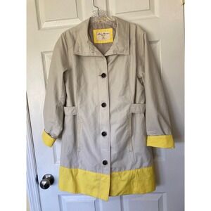 Eddie Bauer Beige Yellow Trench Coat Petite Medium Preppy Classic Coastal Chic